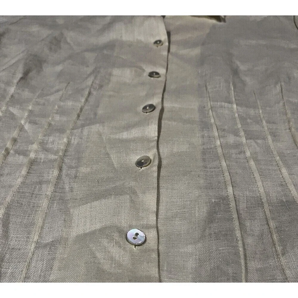LAFAYETTE 148 Button-Up Short Sleeve Fitted Blue Top Pintuck 100% Linen Size 12 - Picture 2 of 11